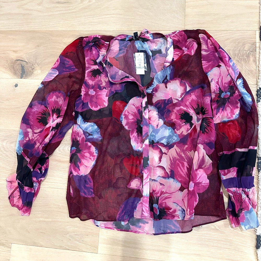 WHBM Long Sleeve Tie Neck Blouse size M